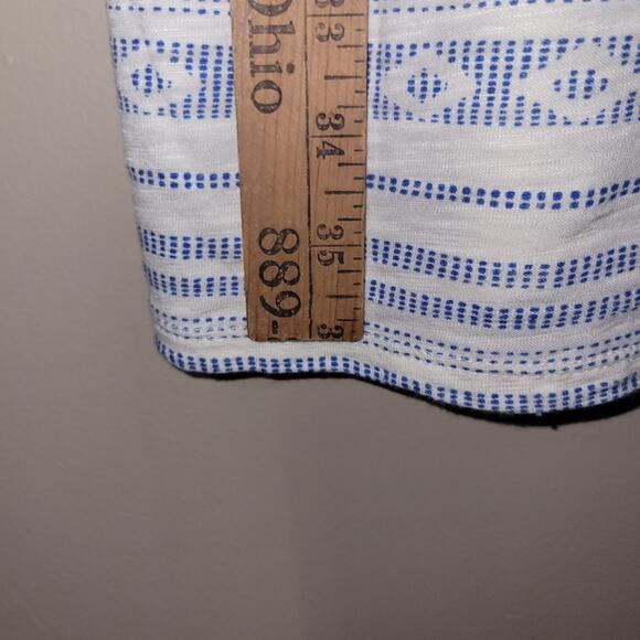 Lucky Brand Summer White Blue Dress Size Large Aztec Boho - Picture 3 of 8